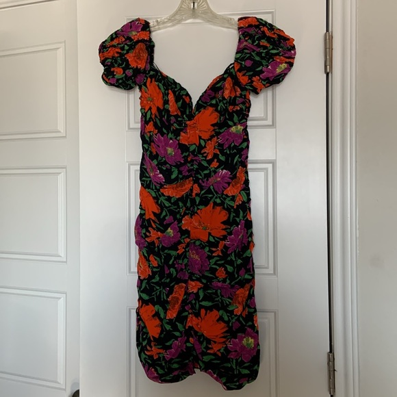 Zara Black and Tropical Floral Print Puff Sleeve Off Shoulder Dress Size XXL - Picture 3 of 3